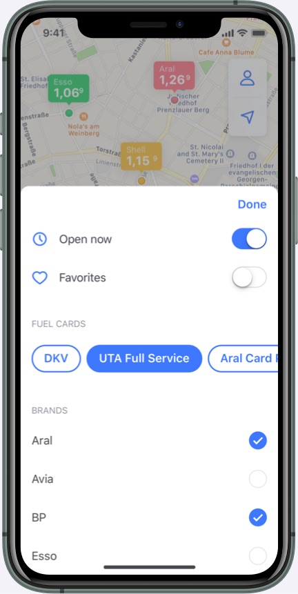 Search filters in the Bertha app