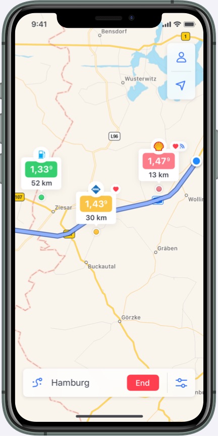 Route screen of the Bertha app